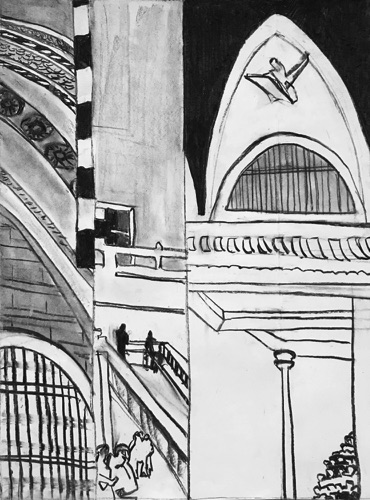 Grand Central Terminal;
charcoal on paper, 24 x 18" Grand Central Terminal;
charcoal on paper, 24 x 18"